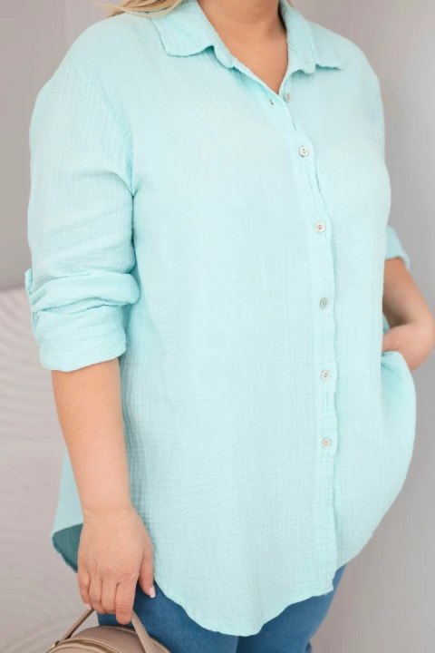 Koszula bawełniana muślinowa Plus Size miętowa