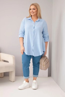 Koszula bawełniana muślinowa Plus Size niebieska