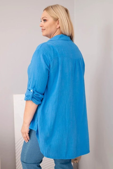 Koszula bawełniana muślinowa Plus Size turkusowa