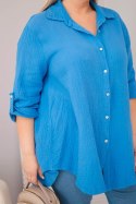 Koszula bawełniana muślinowa Plus Size turkusowa