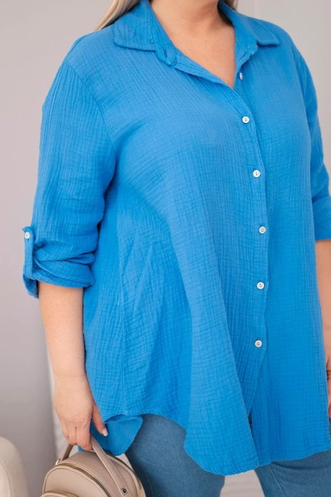 Koszula bawełniana muślinowa Plus Size turkusowa