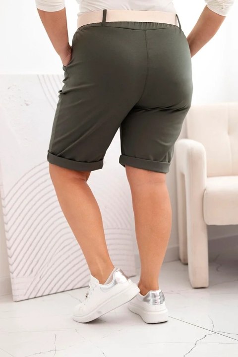 Spodenki damskie bawełniane Plus Size z paskiem khaki