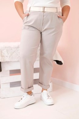 Spodnie damskie bawełniane Plus Size z paskiem ciemno beżowe