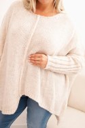 Sweter damska Plus Size z akrylem o luźnym kroju i rękawem 3/4 beżowy