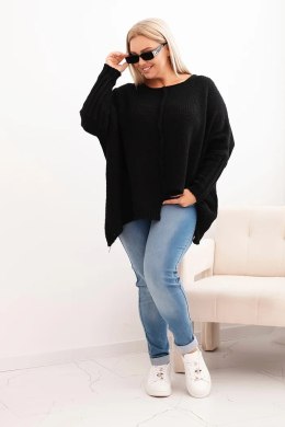 Sweter damska Plus Size z akrylem o luźnym kroju i rękawem 3/4 czarny