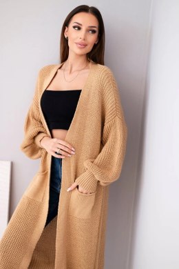 Sweter długi kardigan camelowy