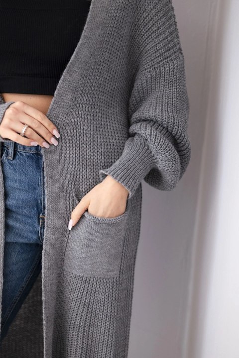 Sweter długi kardigan ciemny szary