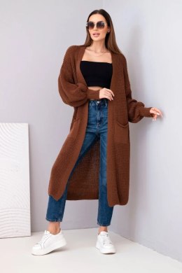 Sweter długi kardigan jasny brązowy