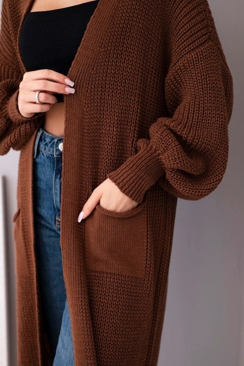 Sweter długi kardigan jasny brązowy