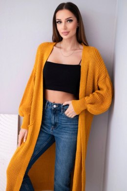 Sweter długi kardigan musztardowy