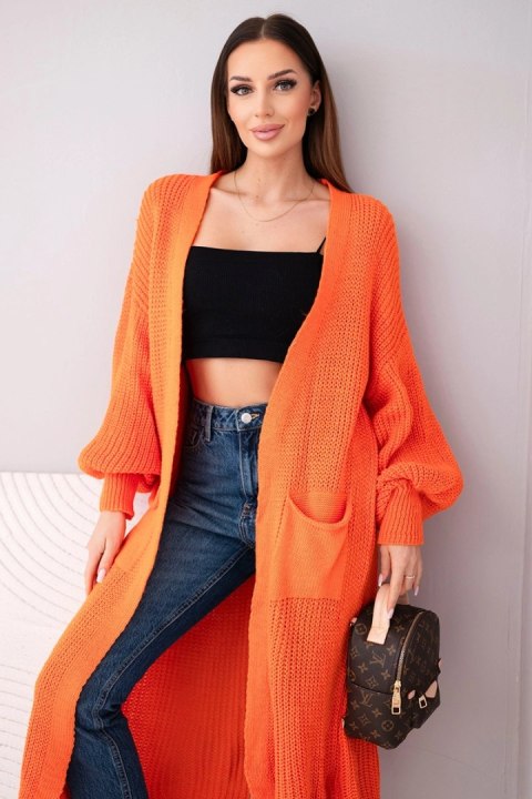 Sweter długi kardigan pomarańczowy