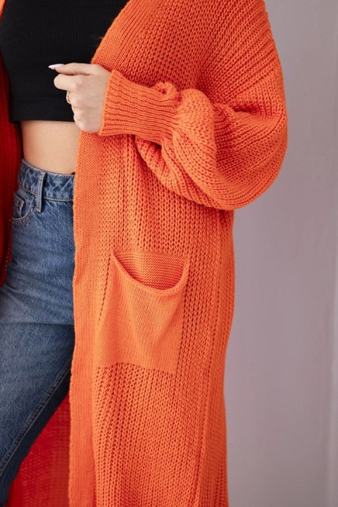 Sweter długi kardigan pomarańczowy
