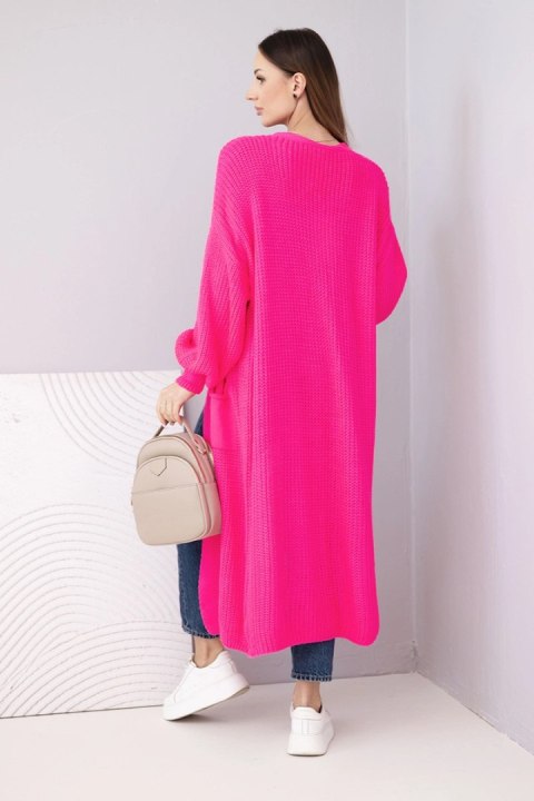 Sweter długi kardigan różowy neon