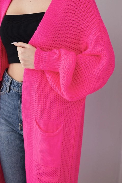 Sweter długi kardigan różowy neon