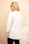 Bluzka damska Plus Size bawełniana z podwijanym rękawem i lampasem w panterkę beżowa