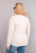Bluzka damska Plus Size przecierana z napisem Love You More beżowa