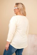 Bluzka damska Plus Size przecierana z napisem i perełkami żółty