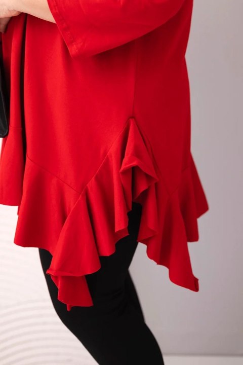 Bluzka damska Plus Size z bawełną z falbaną i rękawem podwijanym czerwona