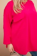 Bluzka damska Plus Size z bawełną z kieszenią i rękawem podwijanym fuksja