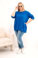 Bluzka damska Plus Size z bawełny z ozdobnymi guzikami i podwijanymi rękawami chabrowa