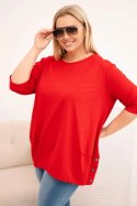 Bluzka damska Plus Size z bawełny z ozdobnymi guzikami i podwijanymi rękawami czerwona