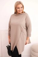 Bluzka damska bawełniana Plus Size asymetryczna z podwijanym rękawem fango