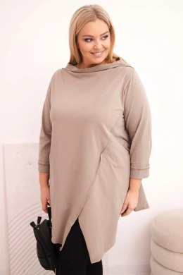 Bluzka damska bawełniana Plus Size asymetryczna z podwijanym rękawem fango