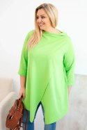 Bluzka damska bawełniana Plus Size asymetryczna z podwijanym rękawem jasno zielona