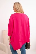 Bluzka damska bawełniana Plus Size z asymetrycznym dołem i dekoltem V fuksja