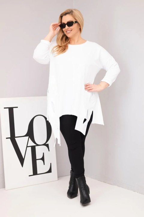 Bluzka damska bawełniana Plus Size z asymetrycznym dołem i wycięciami biała