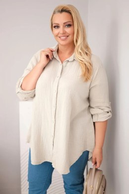 Koszula bawełniana muślinowa Plus Size ciemno beżowa