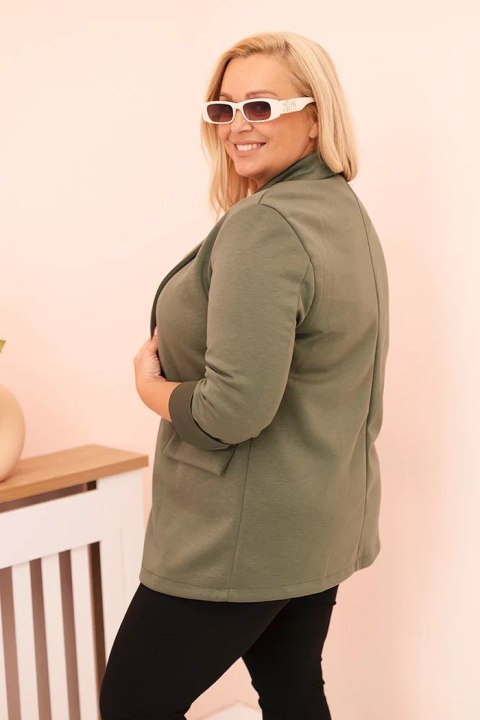 Marynarka damska z wiskozy Plus Size z długim rękawem i kołnierzem khaki