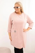 Sukienka damska Plus Size masełko z kieszenią i rękawem 3/4 pudrowy róż