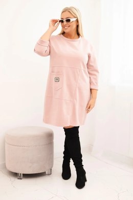 Sukienka damska Plus Size masełko z kieszenią i rękawem 3/4 pudrowy róż