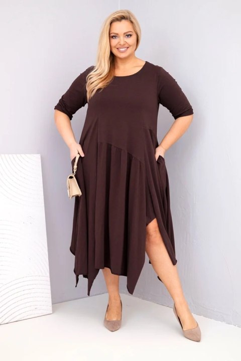 Sukienka damska bawełniana Plus Size z asymetrycznym dołem brązowa