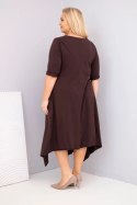Sukienka damska bawełniana Plus Size z asymetrycznym dołem brązowa