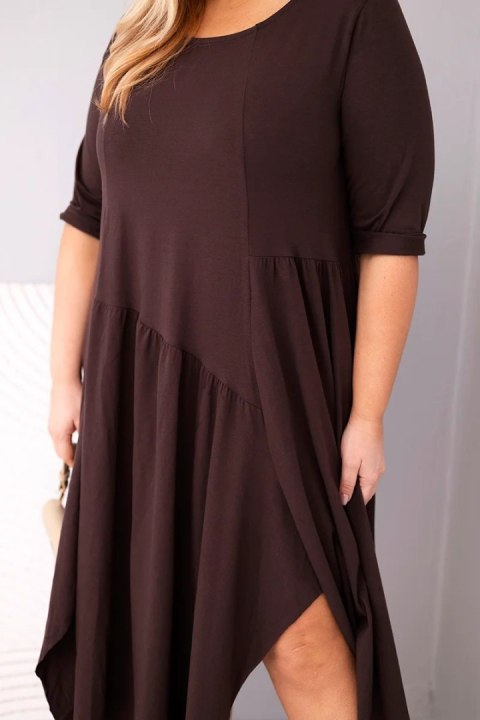 Sukienka damska bawełniana Plus Size z asymetrycznym dołem brązowa