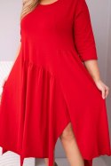 Sukienka damska bawełniana Plus Size z asymetrycznym dołem czerwona