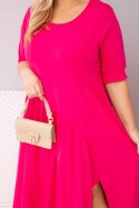Sukienka damska bawełniana Plus Size z asymetrycznym dołem fuksja