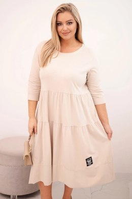Sukienka damska bawełniana Plus Size z falbanami i podwiniętym rękawem beżowa