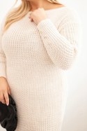 Sukienka swetrowa damska Plus Size z moherem beżowa