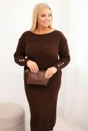 Sukienka swetrowa damska Plus Size z moherem czekoladowa