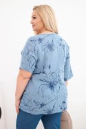 Bluzka damska bawełniana Plus Size z krótkim rękawem i kieszenią jeansowa
