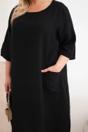 Sukienka damska Plus Size wiskozowa z kieszeniami krótki rękaw czarna