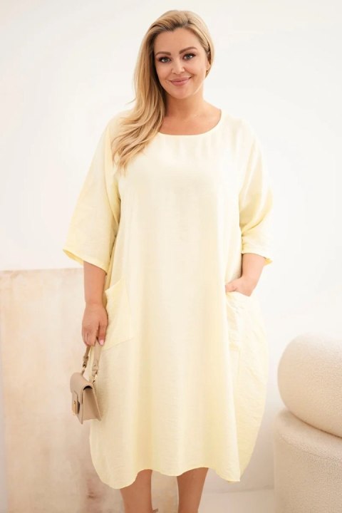 Sukienka damska Plus Size wiskozowa z kieszeniami krótki rękaw żółta