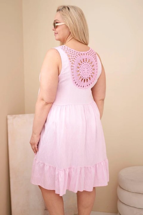 Sukienka damska Plus Size wiskozowa z koronką bez rękawów cukierkowy róż
