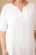 Sukienka damska wiskozowa Plus Size z krótkim rękawem i dekoltem V beżowa
