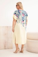 Sukienka damska wiskozowa Plus Size z krótkim rękawem i rozcięciami po bokach żółta