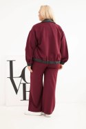 Komplet damski Plus Size z bluzą na zamek i szerokimi spodniami bordowy
