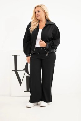 Komplet damski Plus Size z bluzą na zamek i szerokimi spodniami czarny